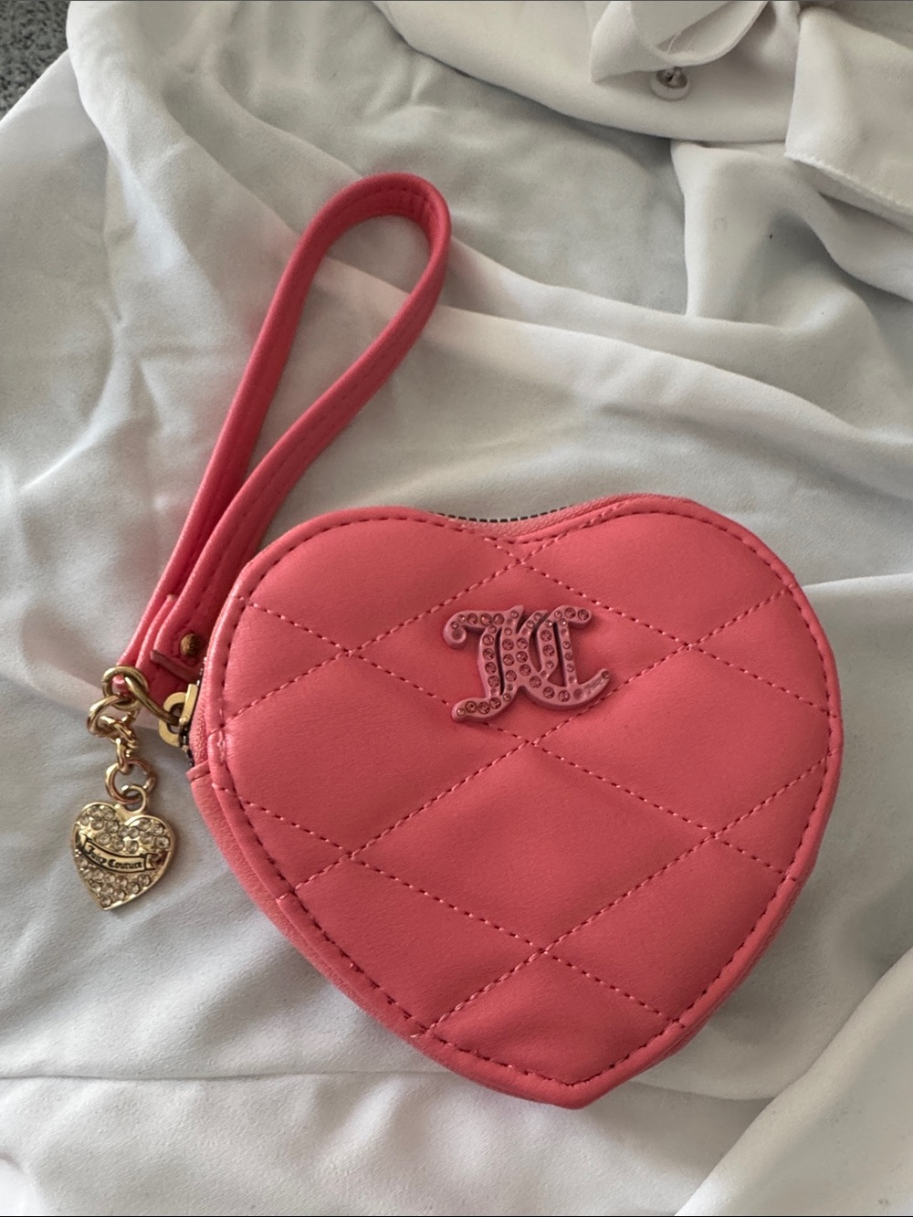 Juicy Couture Coral Quilted Heart Wristlet
